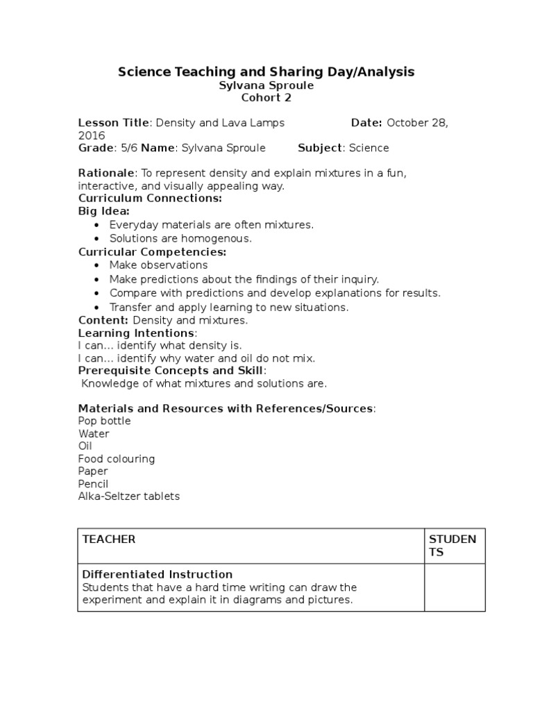 Density and Lava Lamps PDF Differentiated Instruction Curriculum