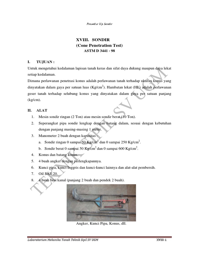 Prosedur Uji Sondir ASTM D3441 | PDF