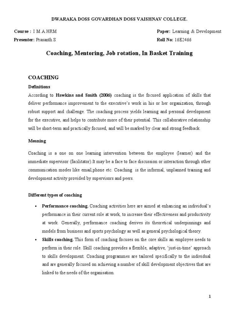 Coaching, Mentoring, Job Rotation, in Basket Training | PDF ...