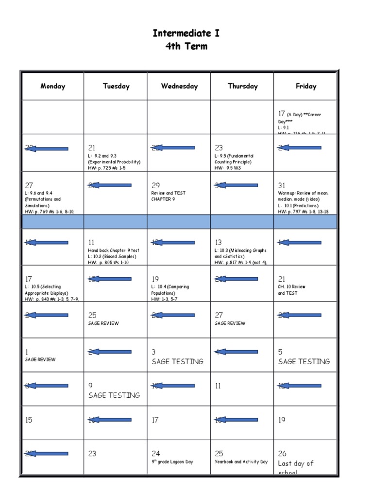 Term 4 Calendar PDF Statistics Scientific Method