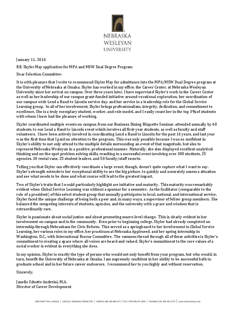 Letter of Recommendation - Skyler May | PDF | Learning | Cognition