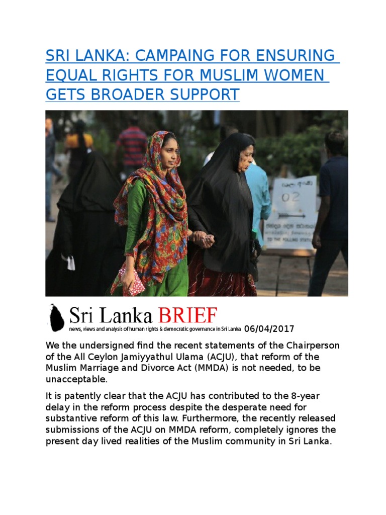 Sri Lanka: Support for Muslim Women's Rights | PDF | Women In Islam ...