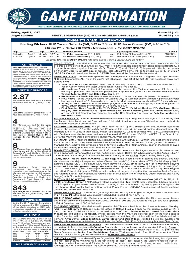 04.07.17 Game Notes PDF | PDF | Home Run | Baseball Pitching