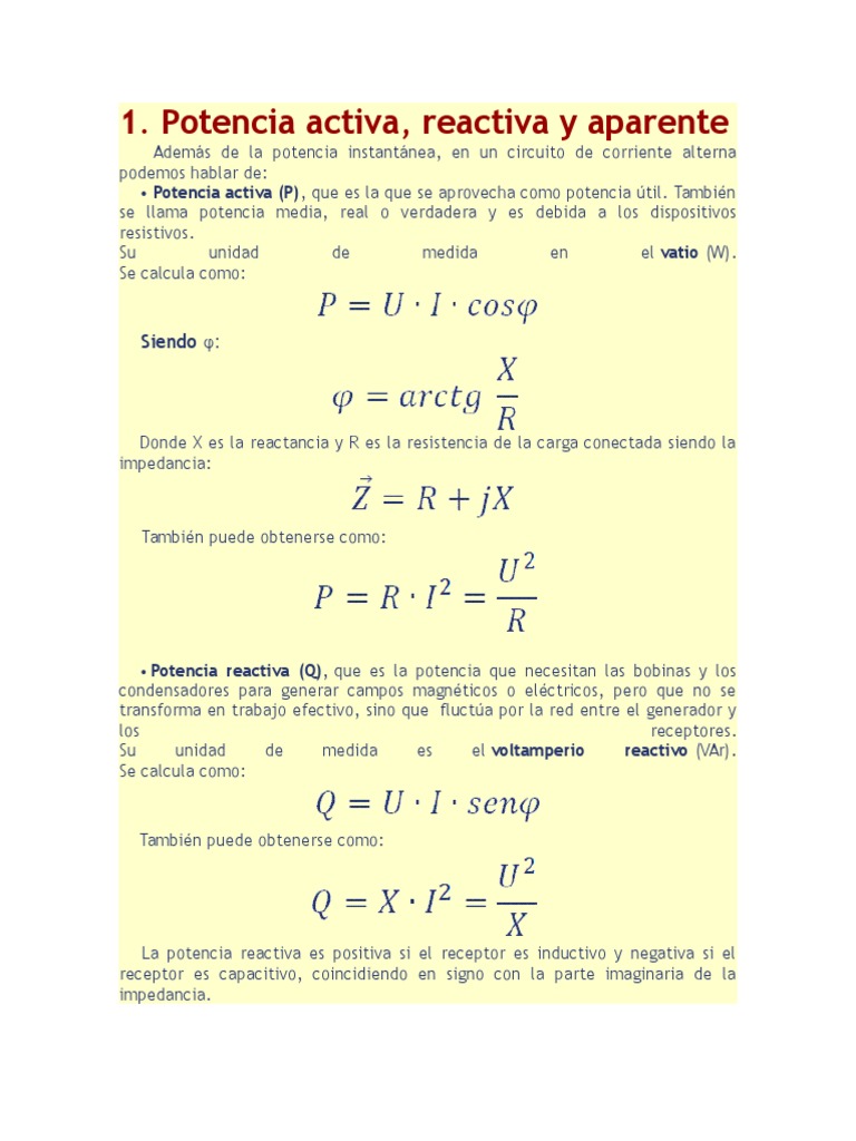 Potencia Reactiva Activa y Aparente PDF Energia electrica Poder (Física)