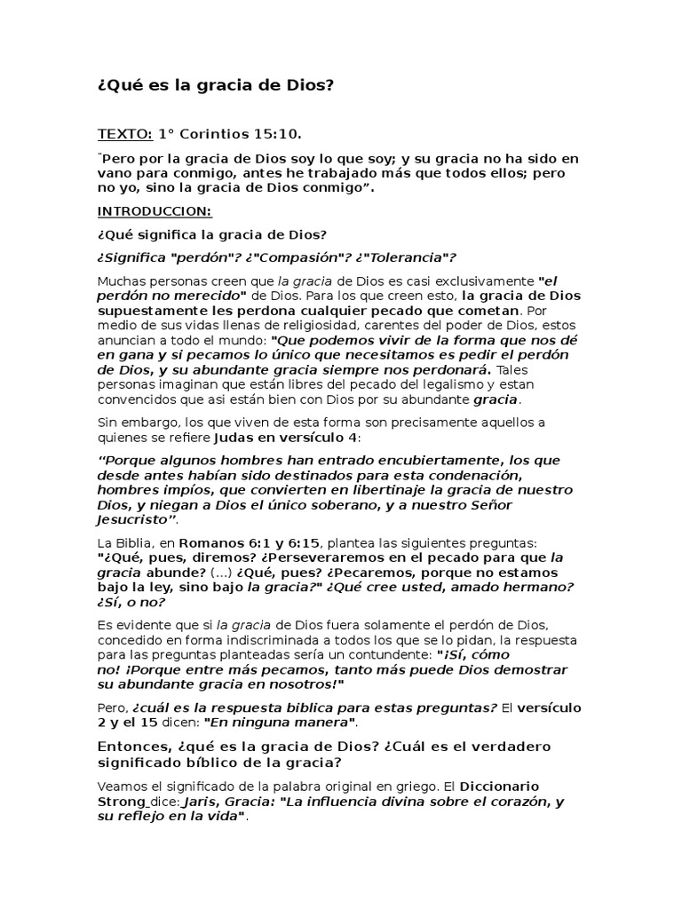 Qué Es La Gracia Segun La Biblia. | PDF | Gracia en el cristianismo ...