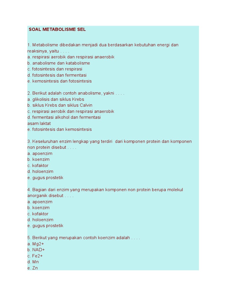 Soal Metabolisme Sel