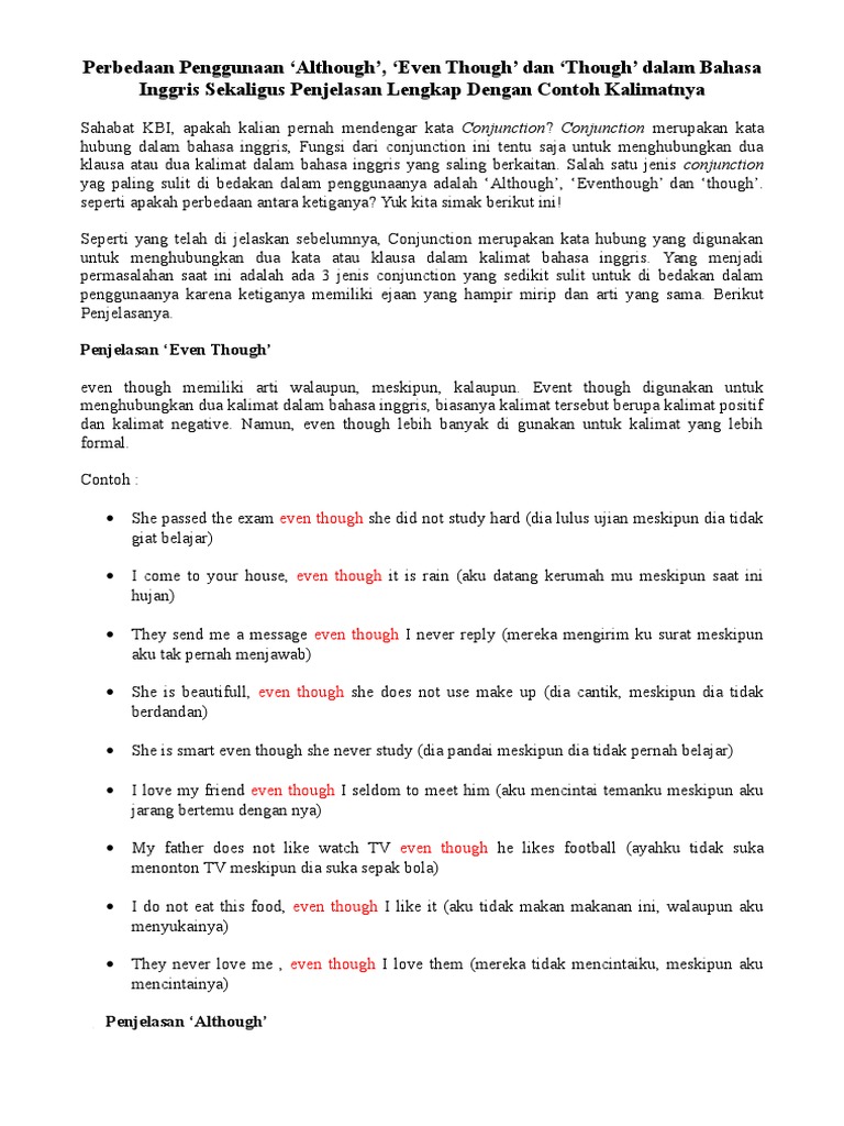 Perbedaan Penggunaan Although