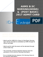 AIIMS B.sc (Hons)& (Post Basic) Nursing 2017 Admit Card
