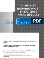 AIIMS B.sc Nursing (Post Basic) 2017 Final Results