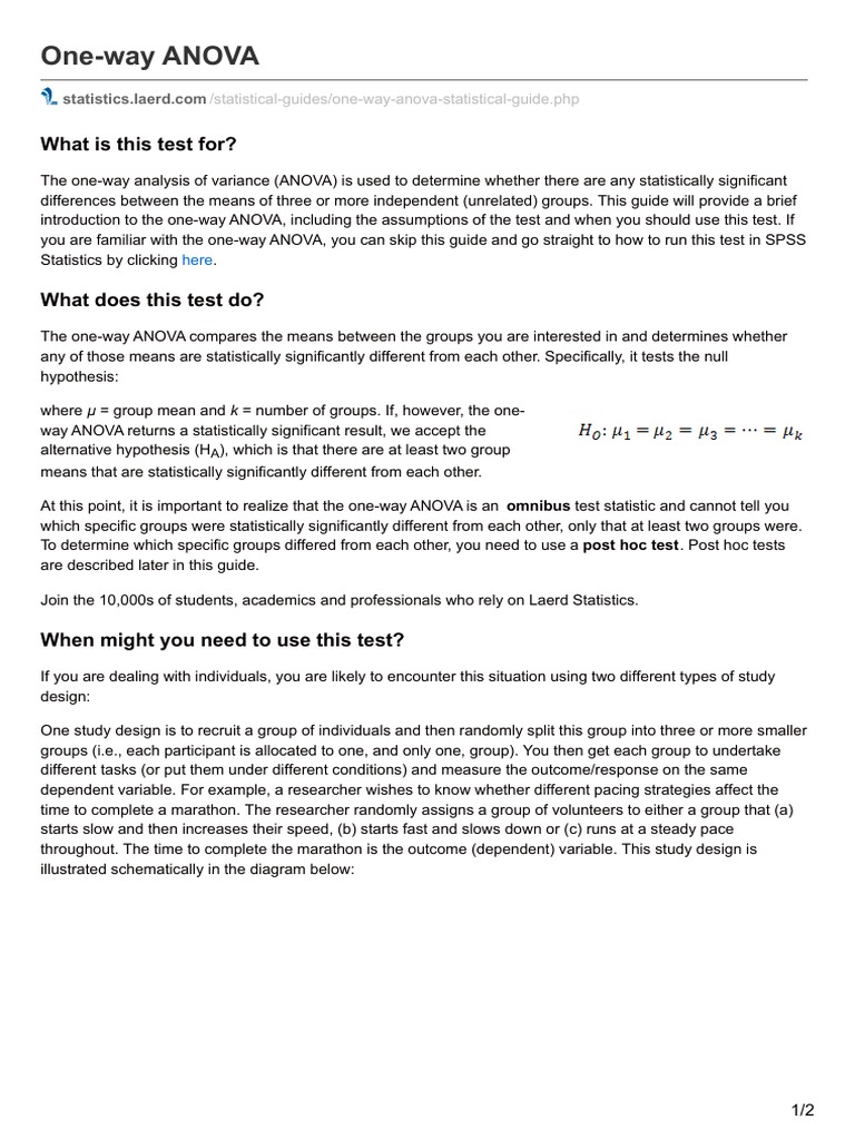 One-Way ANOVA Overview and Guide | PDF | Post Hoc Analysis | Analysis ...