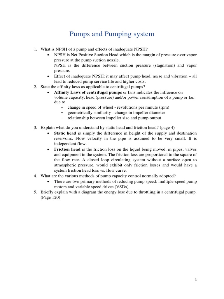 Pumps and Pumping System PDF Pump Hydraulics