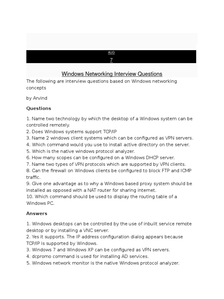 Windows Networking Interview Questions PDF Cisco Certifications