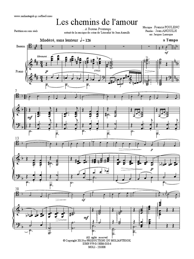 Imslp360796 Pmlp582684 Poulenc Les Chemins Basson Pno Piano Score