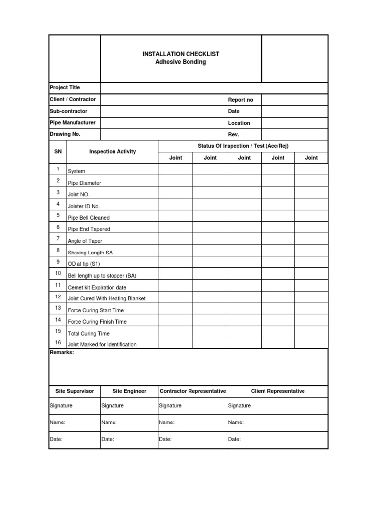 Joint Installation Inspection Report | PDF