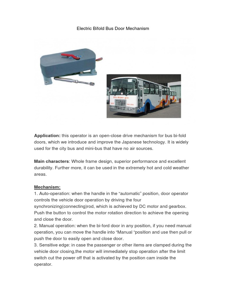 Electric Bifold Bus Door Mechanism | PDF