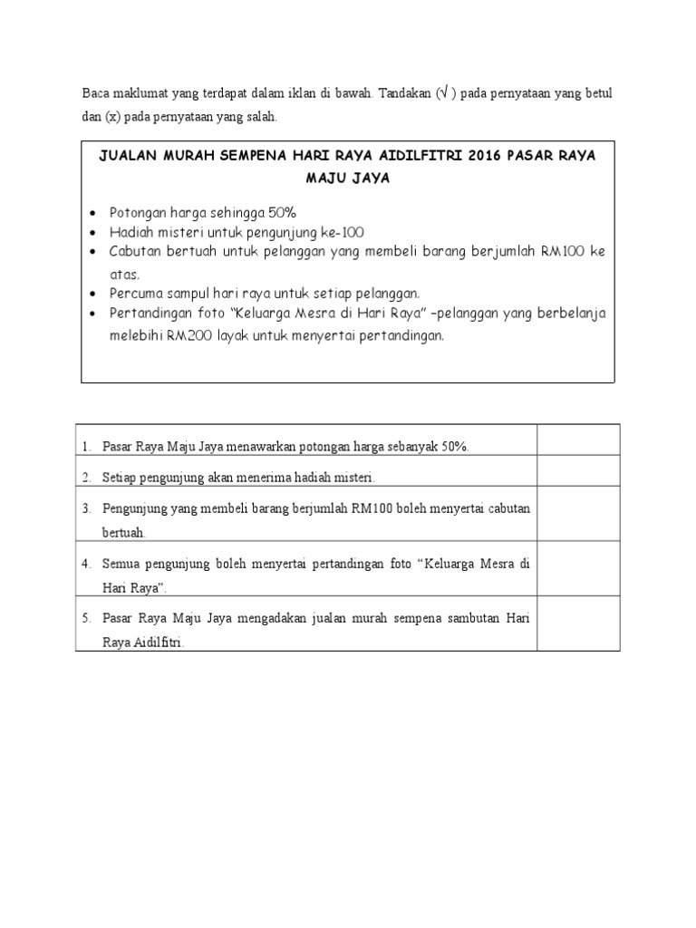 Baca Maklumat Yang Terdapat Dalam Iklan Di Bawah Pdf