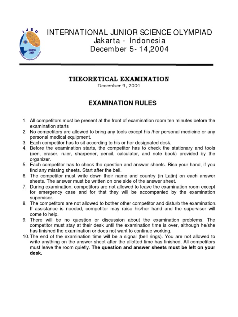 IJSO 2004 Theoretical Exam Rules | PDF | Digestion | Velocity