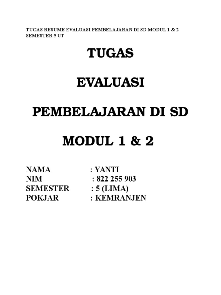 Tugas Evaluasi Pembelajaran SD Modul 1-2 | PDF | Karier & Perkembangan