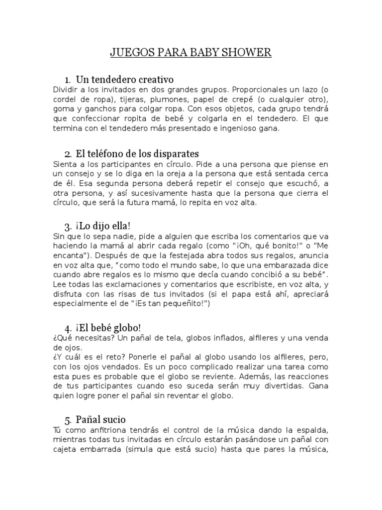 Juegos Baby Shower | PDF | Tenis de mesa | Ocio, image size:768x1024