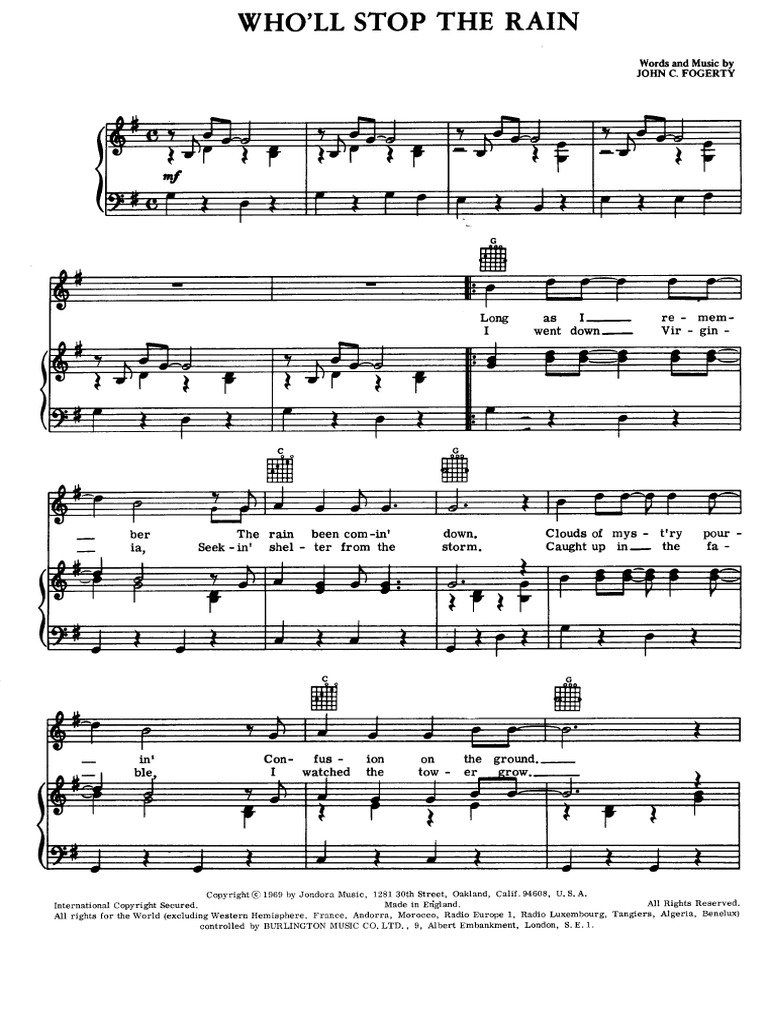 Who'll Stop The Rain Credence Clearwater Revival PDF Songs Written