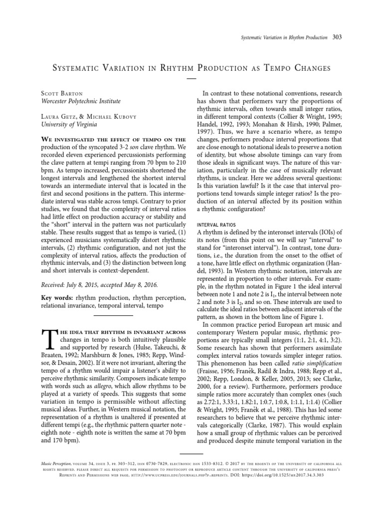 Systematic Variation in Rhythm Production As Tempo Changes | PDF ...