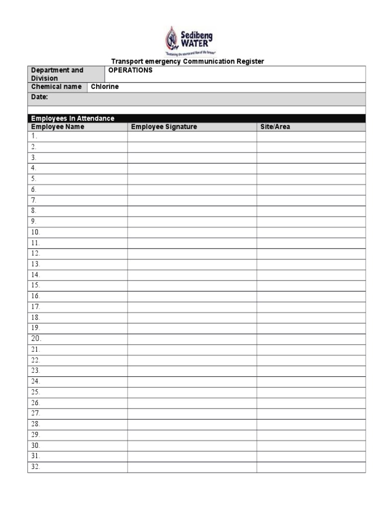 Chlorine Transport Emergency Register | PDF | Science & Mathematics ...