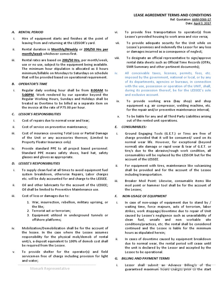 Lease Agreement Terms & Conditions | PDF | Lease | Renting