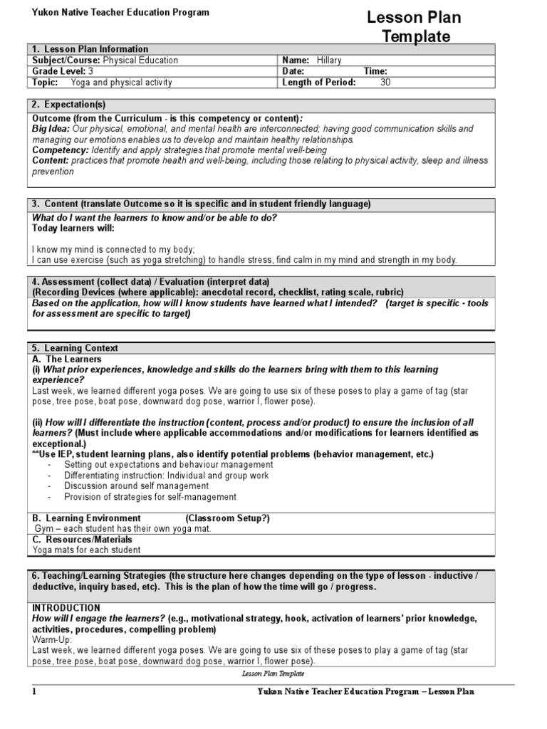 yoga lesson plan Lesson Plan Foot