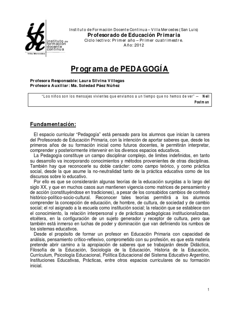 Programa de Pedagogía para Docentes | PDF | Pedagogía | Teoría de la ...