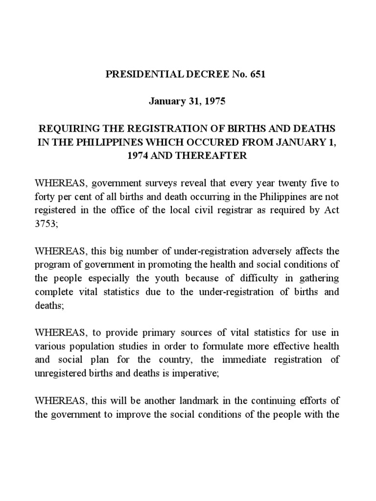 Registration of Births and Deaths in PH | PDF | Birth Certificate | Decree