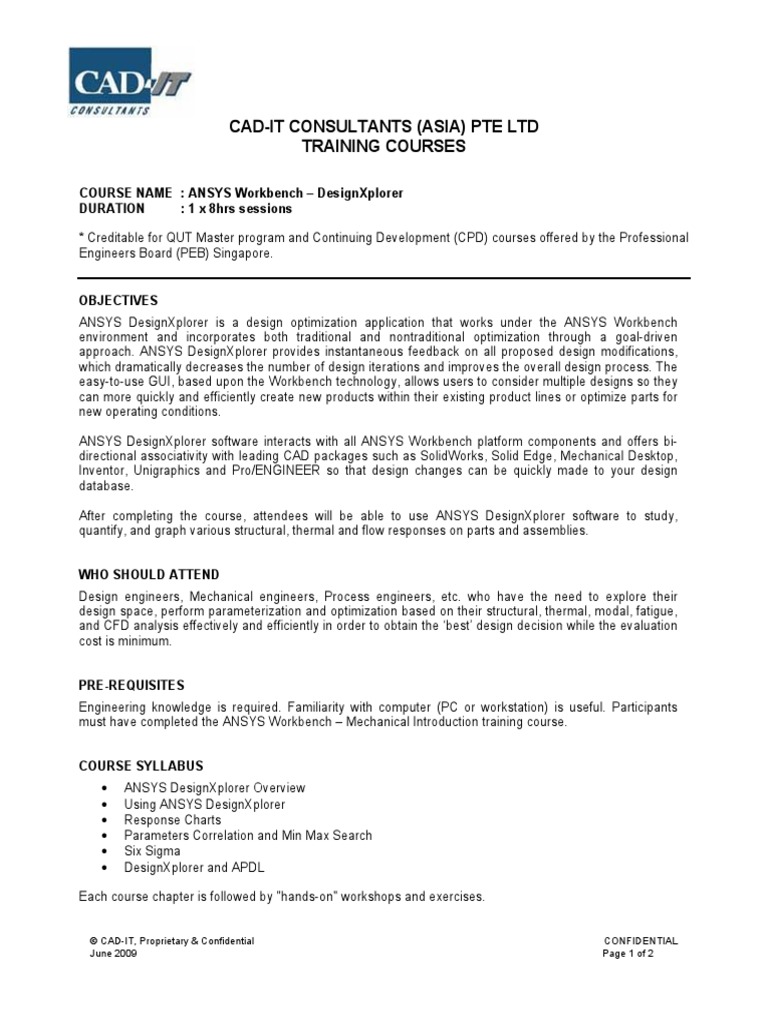 Cad-It Consultants (Asia) Pte LTD Training Courses | PDF | Mathematical ...