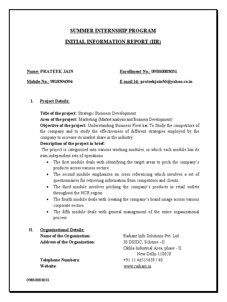 Initial Information Report for Internship | PDF | Business Process ...