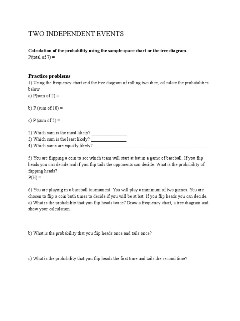 Two Independent Events - Handout | PDF | Sports & Recreation | Teaching ...