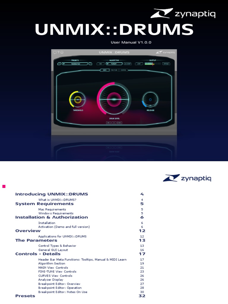 Unmix Drums Sintetizador Iniciar sesión