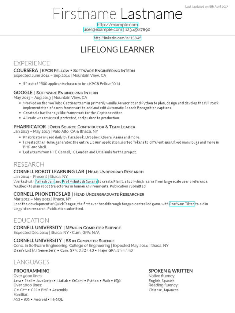 Deedy Resume Openfont PDF Software Computing