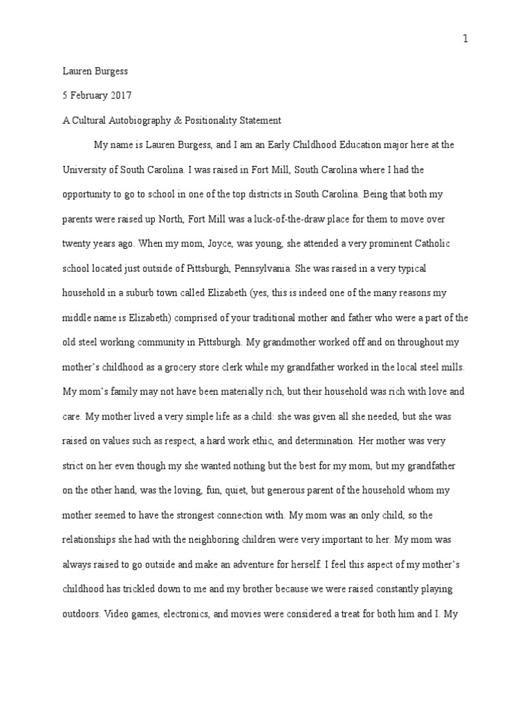 A Cultural Autobiography | PDF | Classroom | Teachers