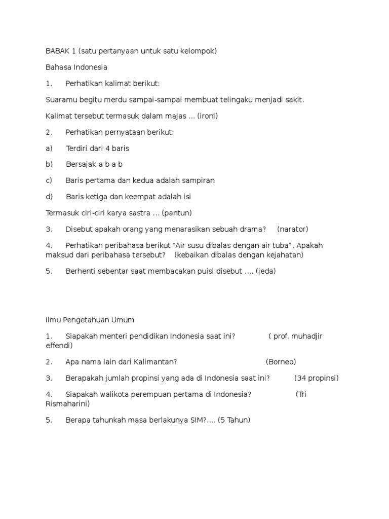 Kumpulan Soal Cerdas Cermat Jangan Dihapus