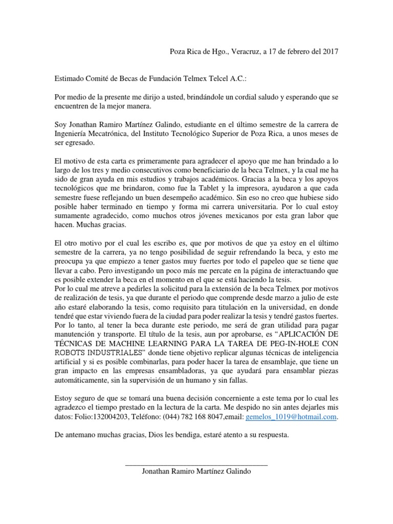 Solicitud de Extension Beca Telmex Tecnología e ingeniería Science