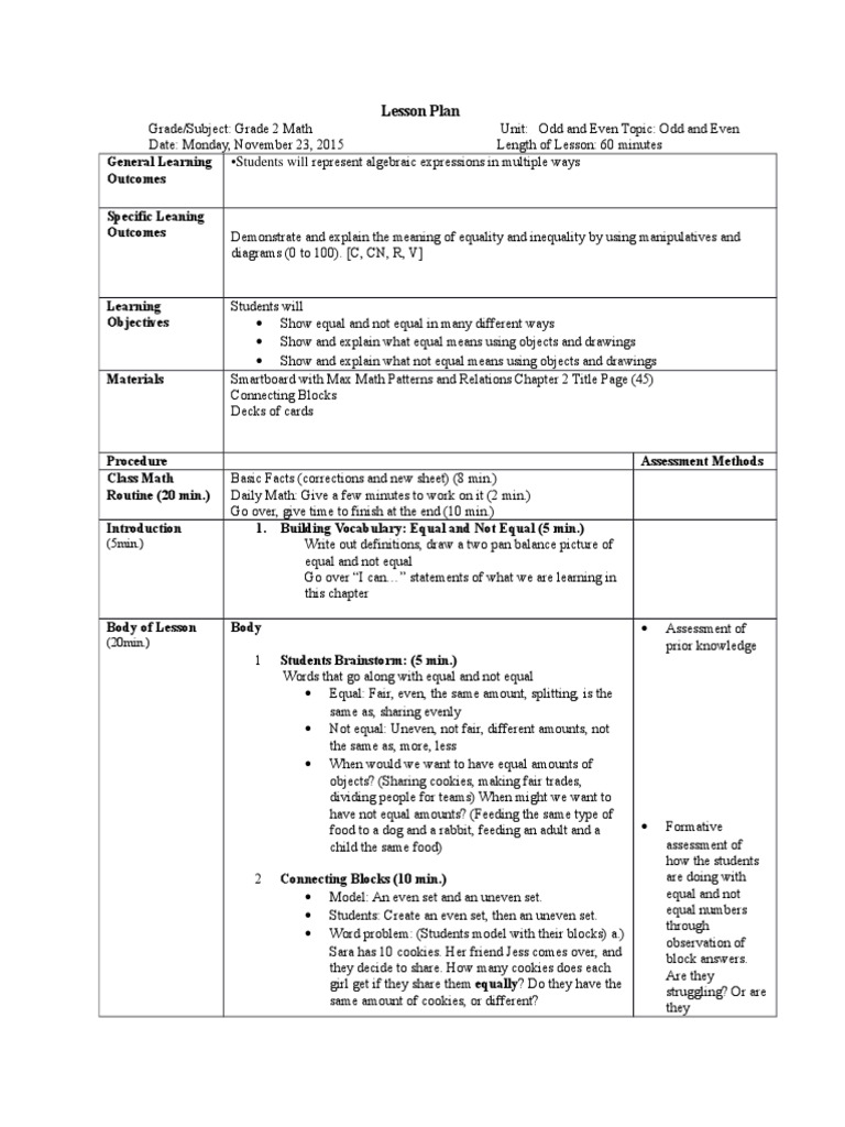 Grade 2 Math: Understanding Equality | PDF | Lesson Plan | Educational ...