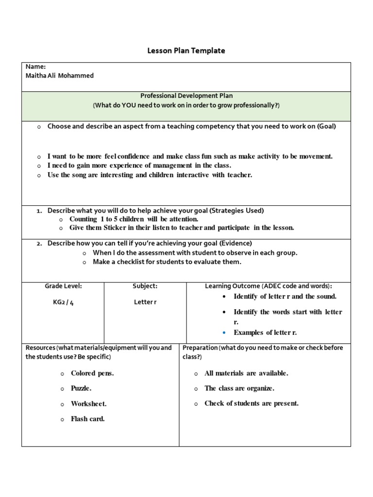 Grade R Lesson Plan Pdf