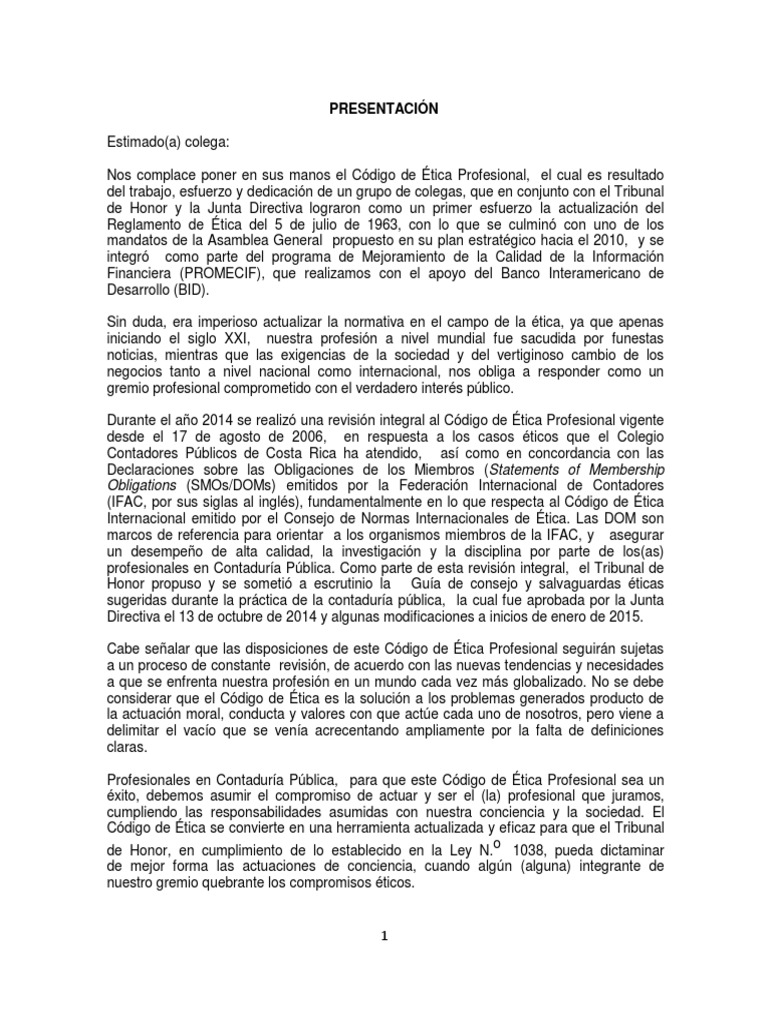 Codigo de Etica Profesional Para El Contador Publico
