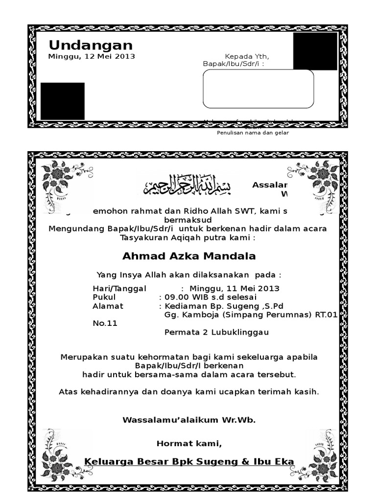 550 Contoh Undangan Aqiqah Dan Sunatan Gratis Terbaik