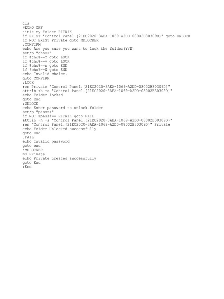 Folder Lock Script Instructions | PDF | Computing And Information ...