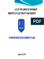 The Republic of The Union of Myanmar Ministry of Electricity and Energy Hydropower Development Plans