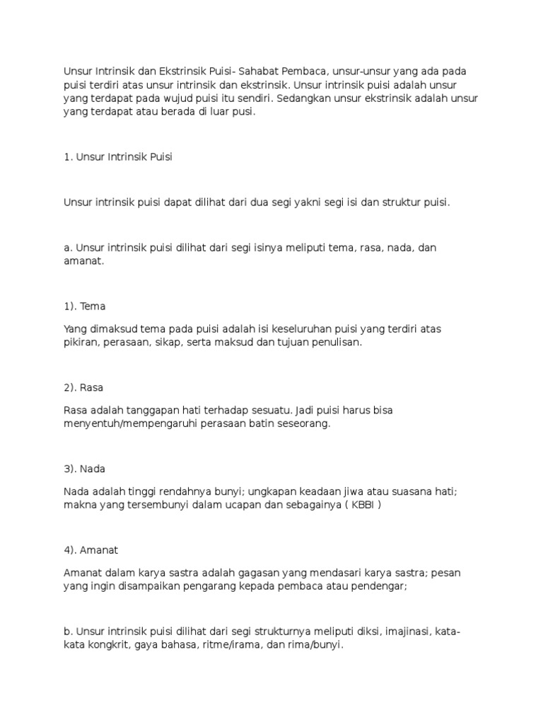 Unsur Intrinsik Puisi