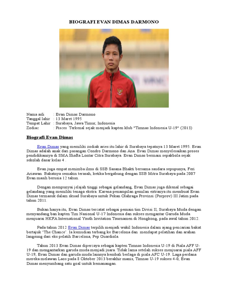 Biografi Evan Dimas Darmono