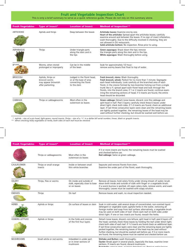 Fruit and Vegetable Inspection Chart PDF Berry Lettuce