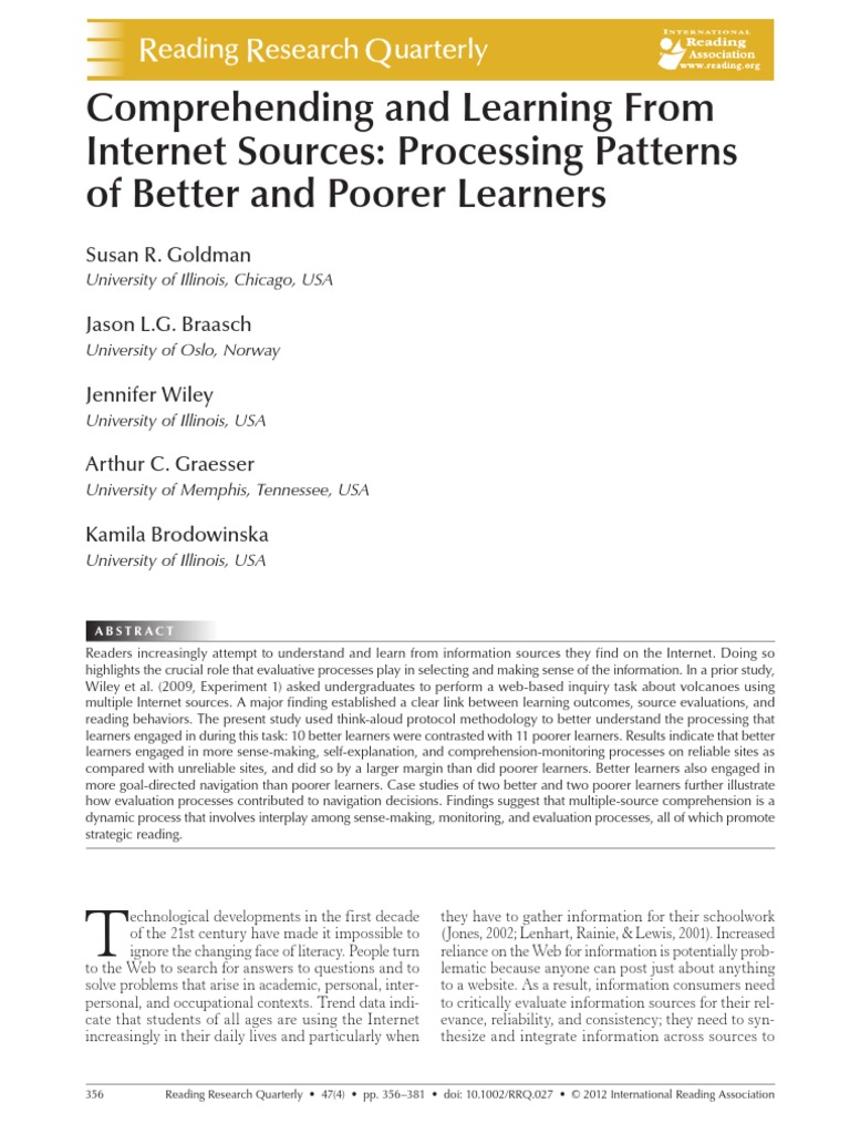Comprehending and Learning From Internet Sources: Processing Patterns ...