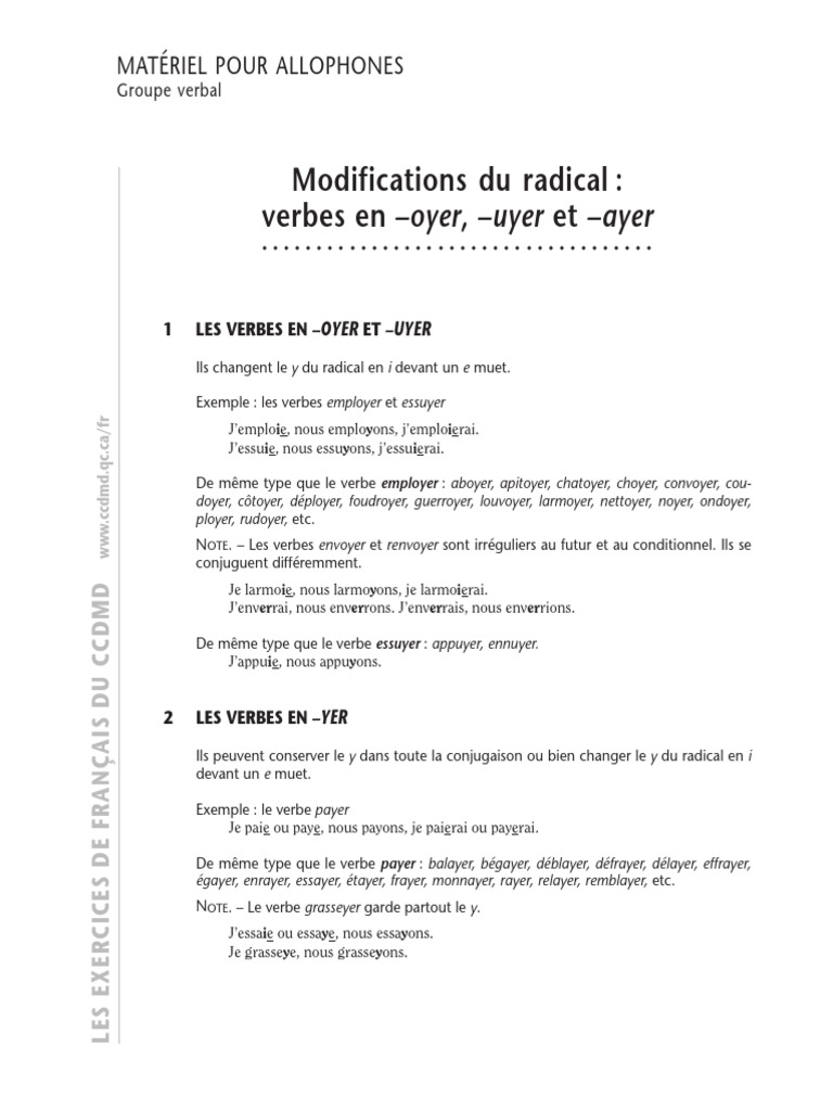Rayer Au Présent De L Indicatif Allophones (-Ayer, - Oyer Et - Uyer) | PDF | Verbe | Onomastique