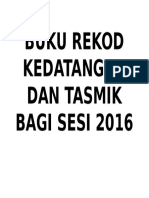 Buku Rekod Kedatangan Dan Tasmik Bagi Sesi 2016